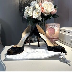 👠Like new Jimmy Choo Black Glitter Accent Pumps/Sandals.  US 7, IT 37.5.